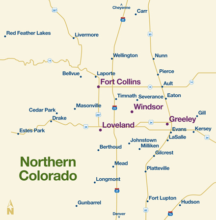 Northern Colorado service area map showing all cities and towns we serve